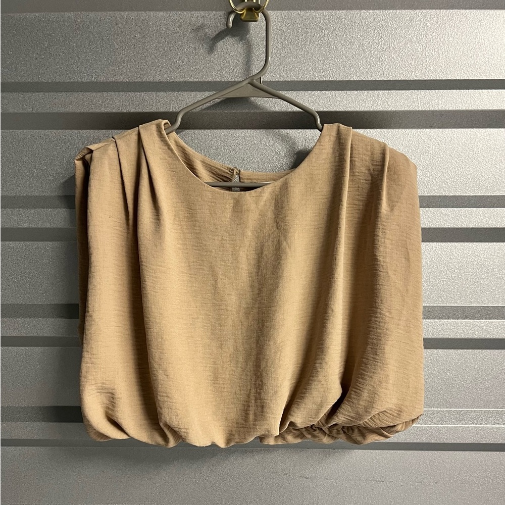 Tan Boxy Short Sleeve Crop Top